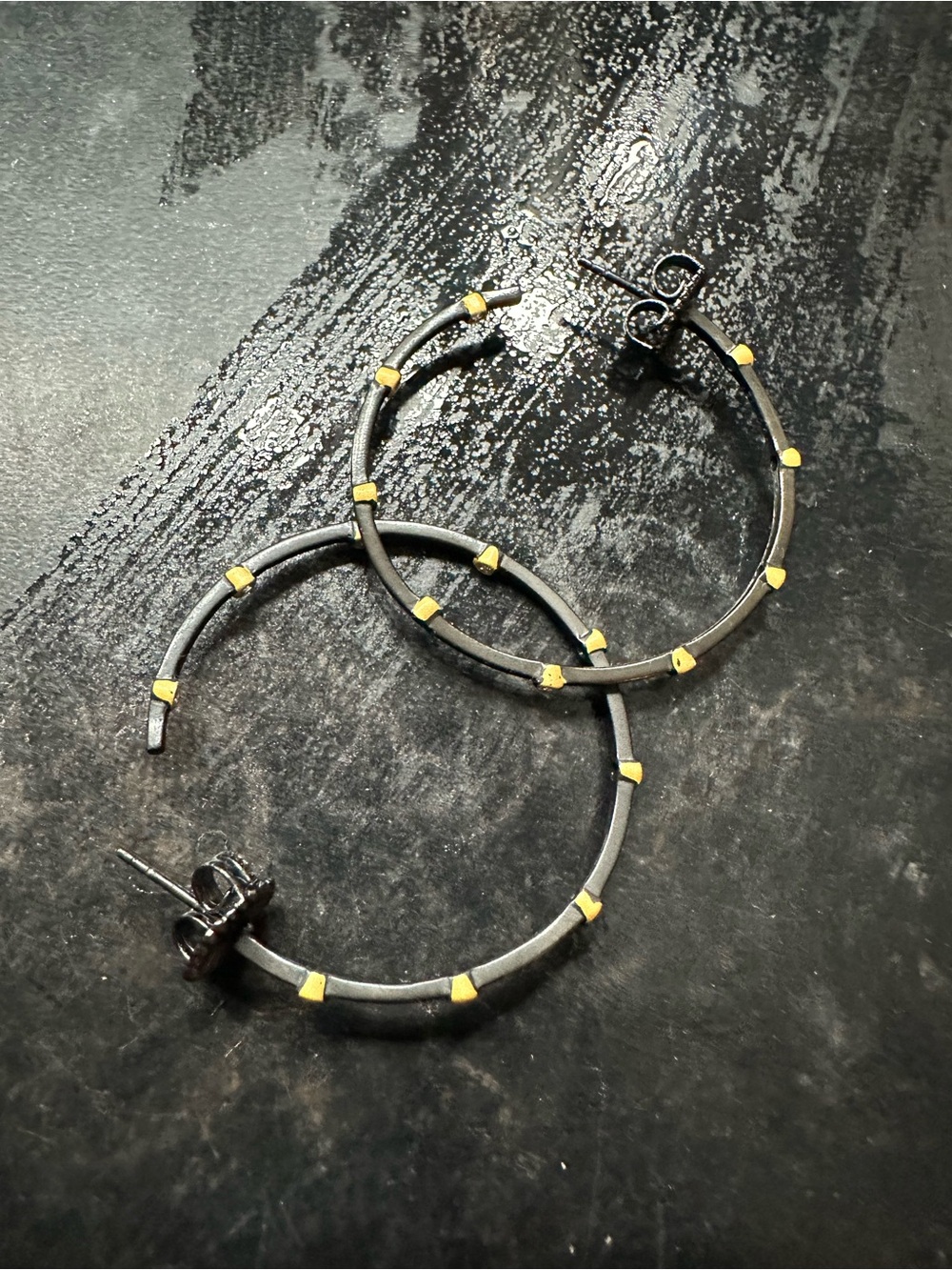 Freida Rothman Two-Tone Black and Gold Hoop Earrings - Women Jewelry